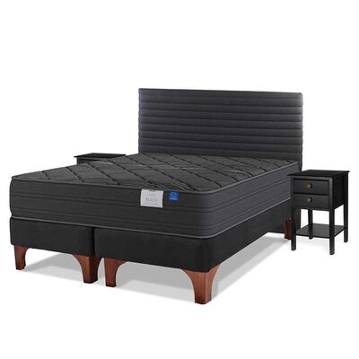 Cama Europea Flex Base Dividida 2 Plazas Black + Respaldo Modern Grafito + 2 Veladores Rover