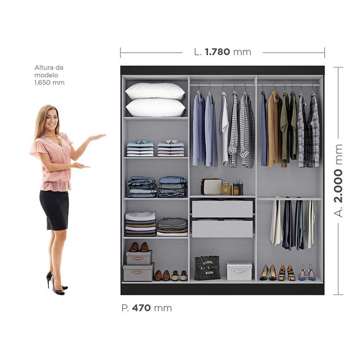 Closet Di Poretti Design Paris 6 Puertas 2 Cajones Negro