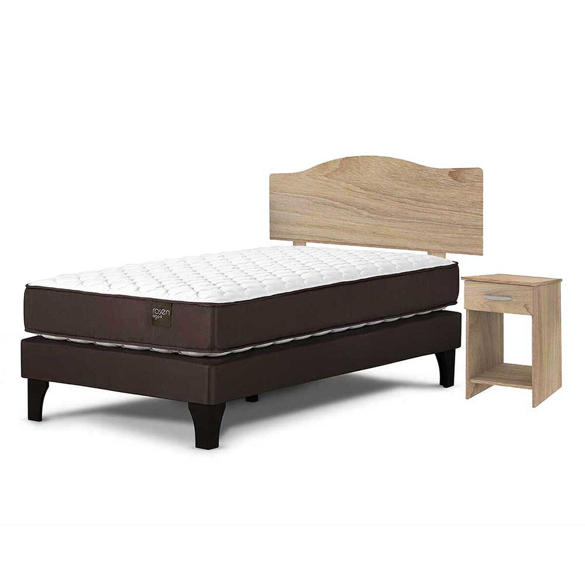Combo Cama Europea Rosen 1,5 Plazas Ergo T + Respaldo + Velador Casanova Provenza  Olmo