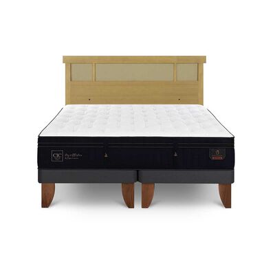 Cama Europea CIC Base Dividida 2 Plazas Súper Premium + Respaldo Dublin Mostaza