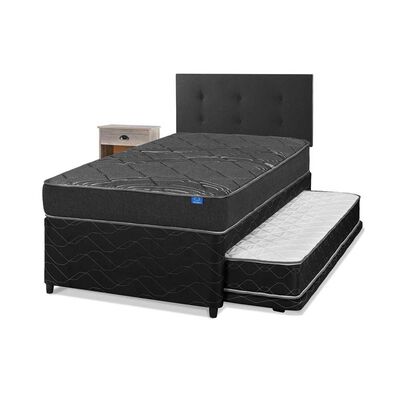 Cama Nido Flex 1,5 Plazas Black + Respaldo Royal + Velador Rock