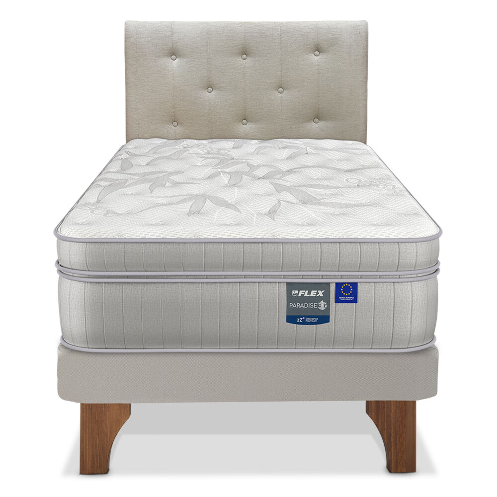 FLEX Cama Europea Arena Paradise 1.5 Plazas + Respaldo Almendra