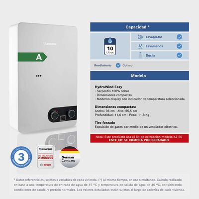 Imagen 2 del producto Calefont Tiro Forzado Junkers HydroWind-Easy 10 lts.