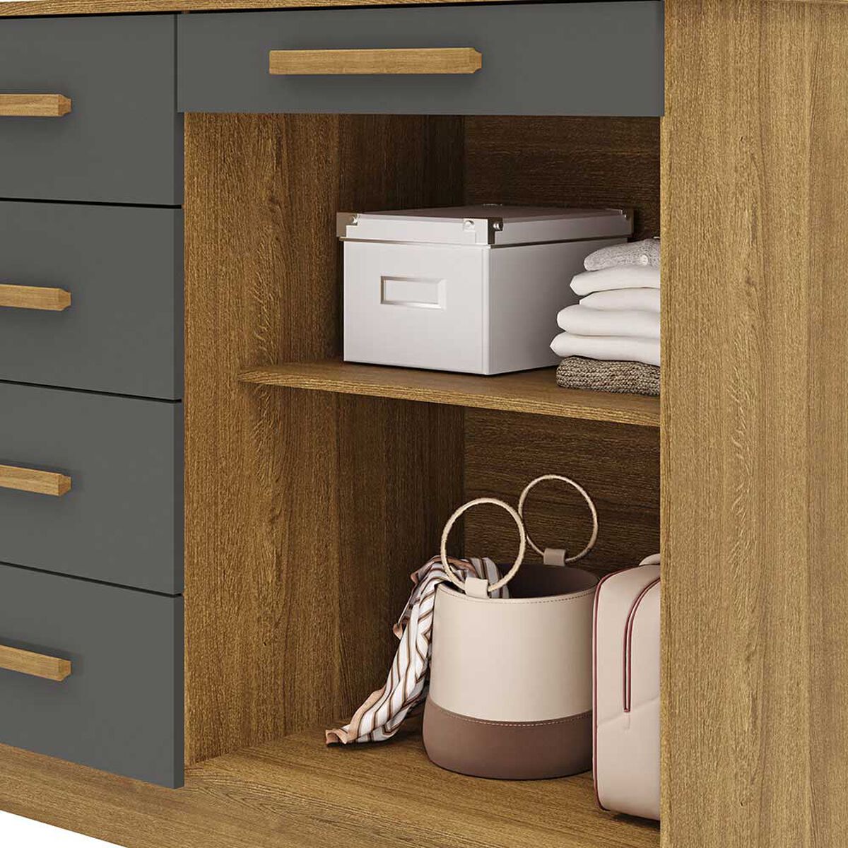 C&oacute;moda Vekkahome Americana 5 Cajones 2 Puertas Gris
