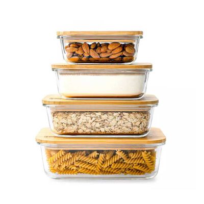 Imagen 1 del producto Set 4 Tupper de Vidrio Herméticos Tapa Bamboo Simplit