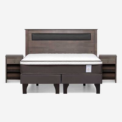 Imagen 1 del producto Cama Europea Rosen Base Dividida 2 Plazas New Style 4 Plus + Respaldo Ferrera Gris + 2 Veladores