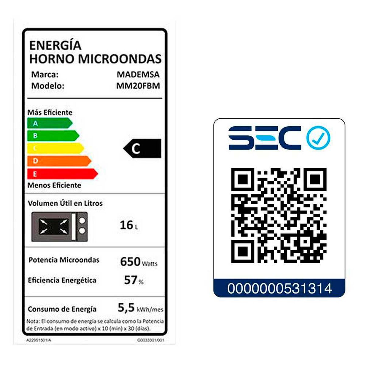 Microondas Mademsa MM20FBM 20 lts.