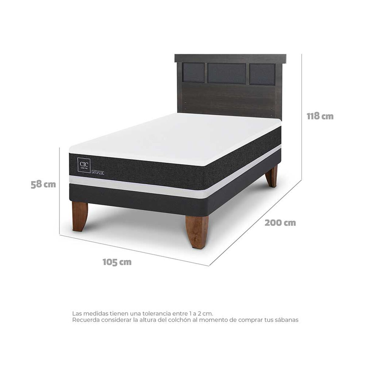 Cama Europea CIC 1,5 Plazas Ortopedic + Respaldo Dublin
