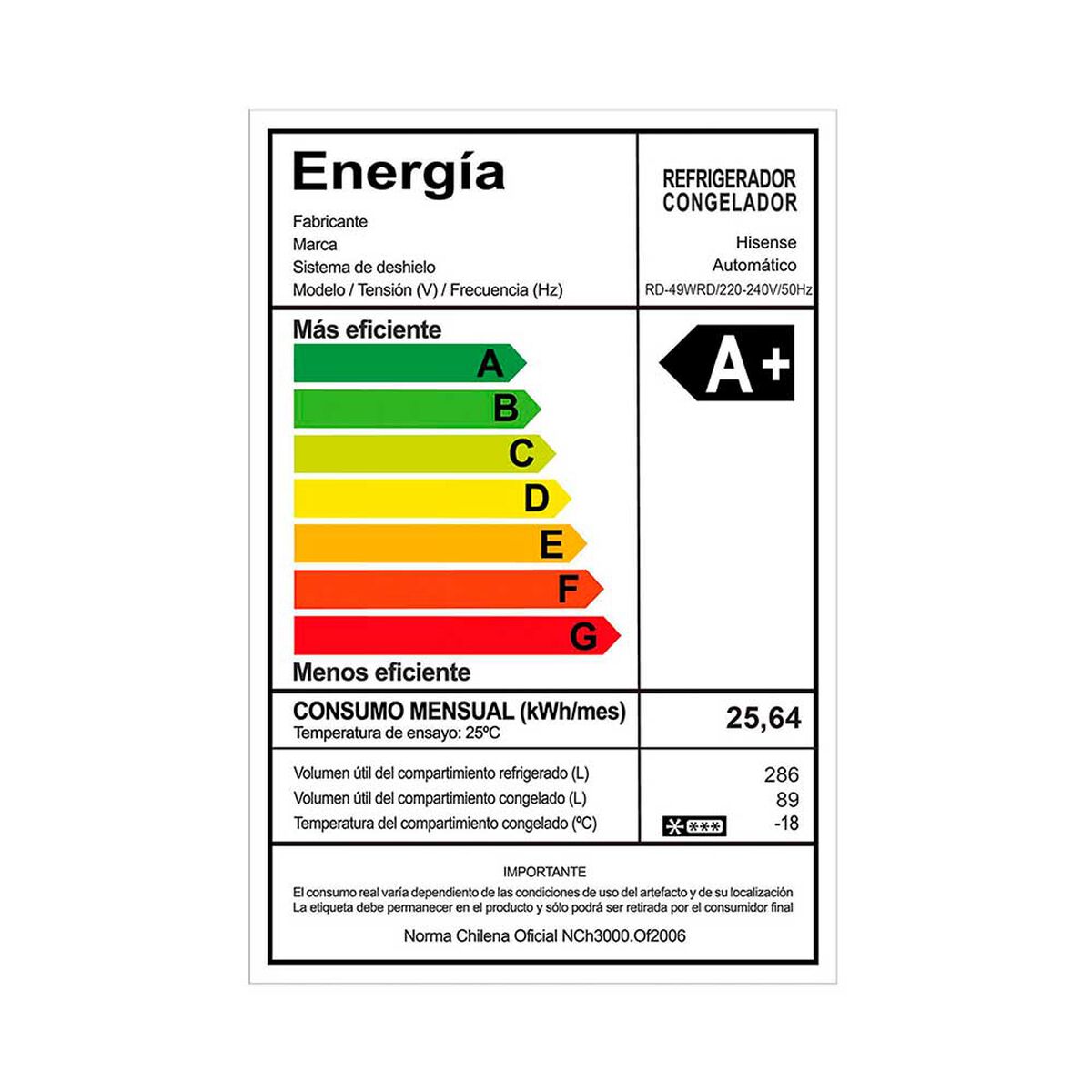 Refrigerador No Frost Hisense RD-49WRD 375 lts.
