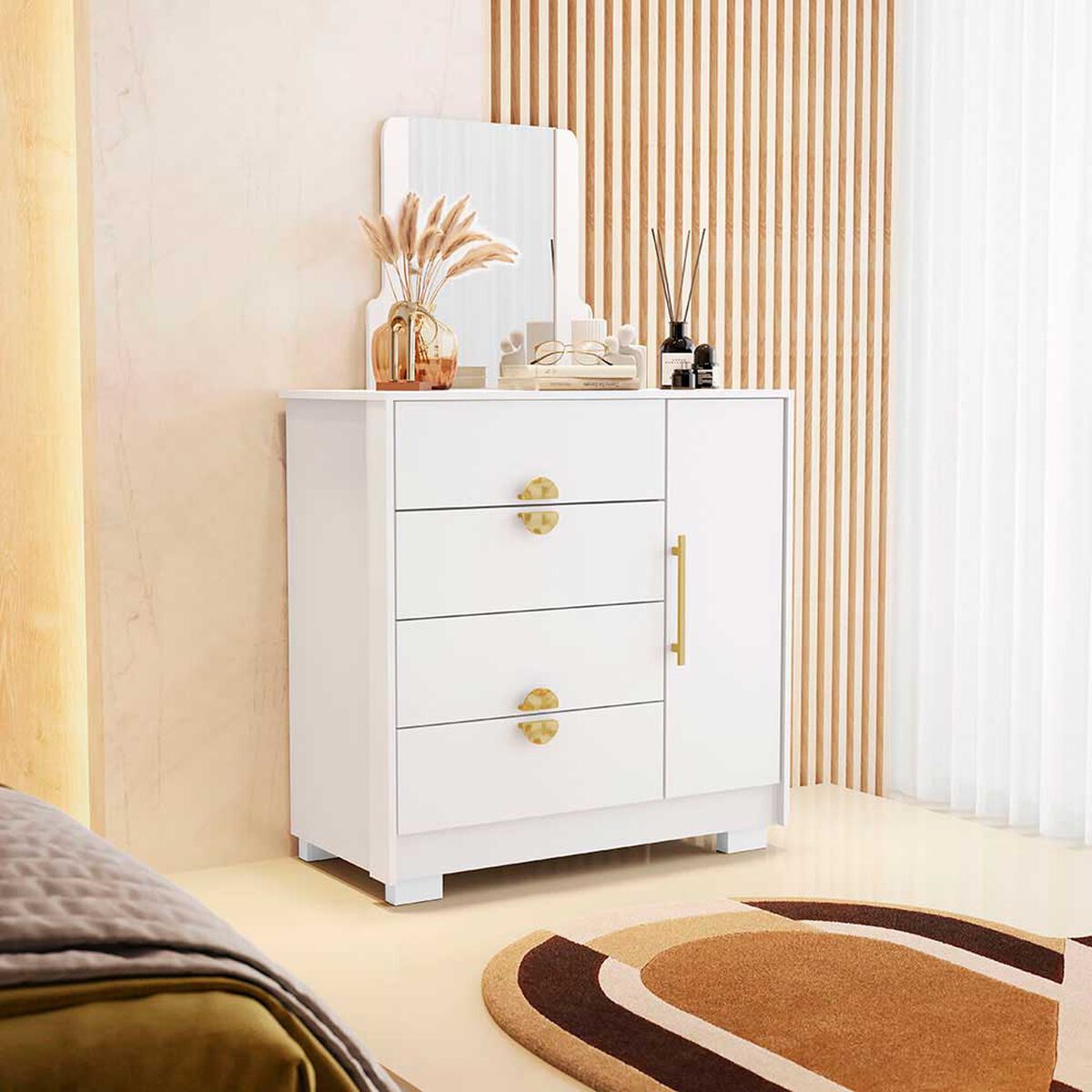 C&oacute;moda Vekkahome Bella 4 Cajones 1 Puerta Blanca