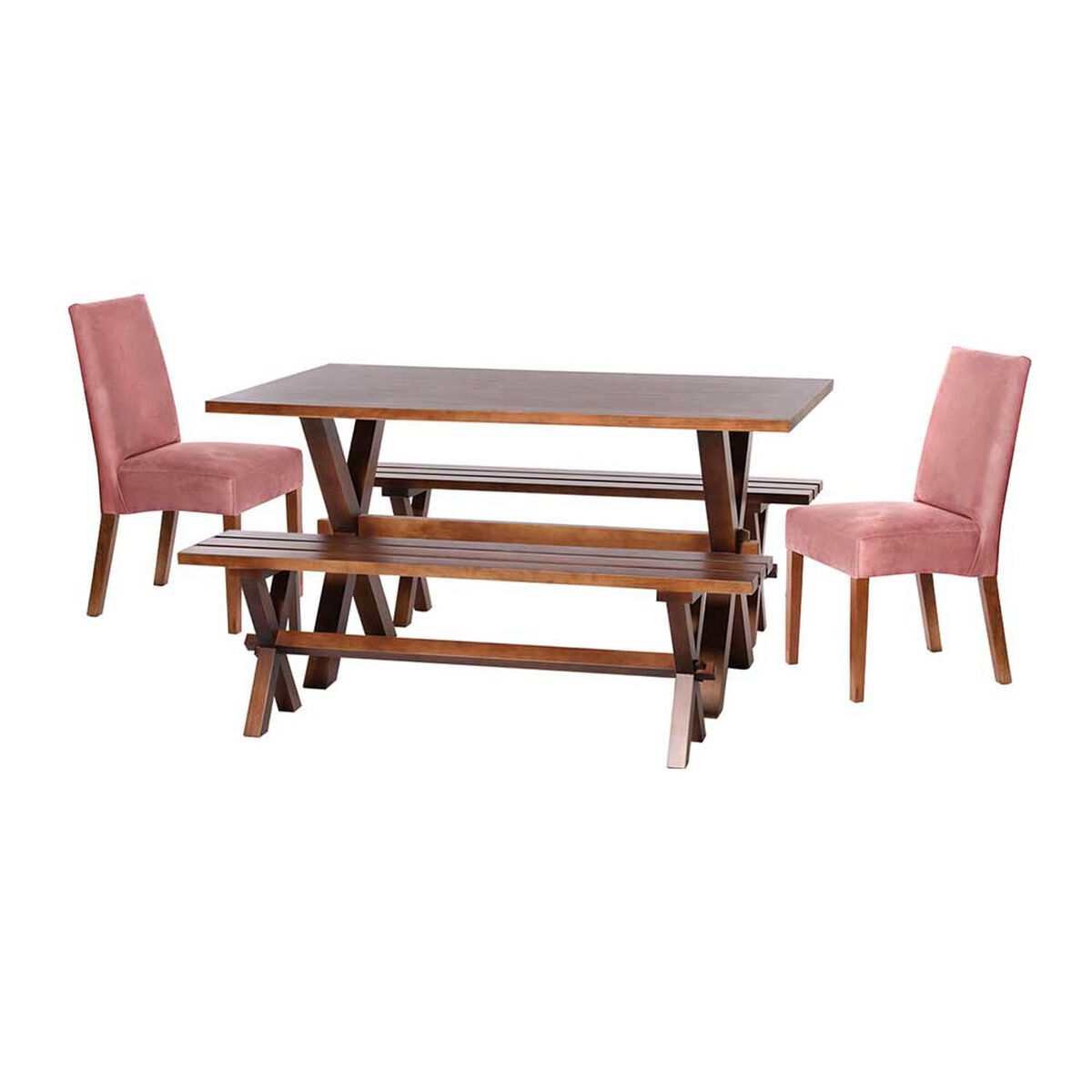 Juego de Comedor Latam Home Sevilla Cadiz 2 Sillas + 2 Bancas Velvet Palo Rosa