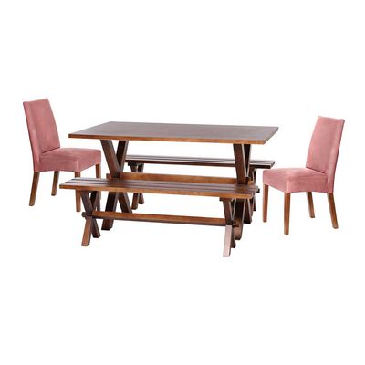Juego de Comedor Latam Home Sevilla Cadiz 2 Sillas + 2 Bancas Velvet Palo Rosa