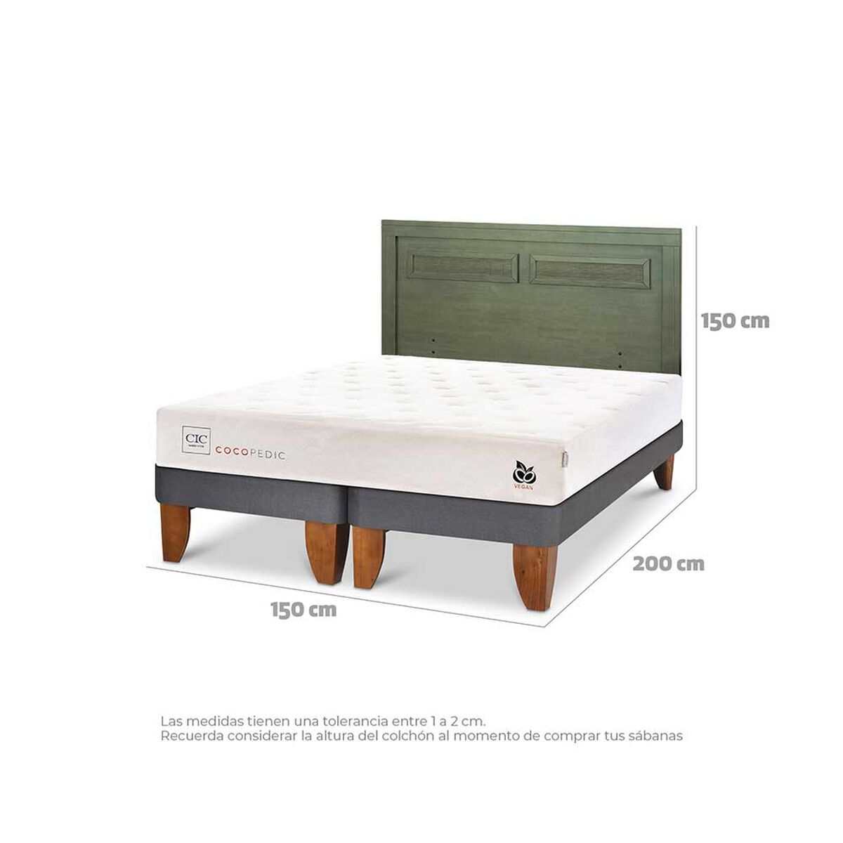Cama Europea CIC Base Dividida 2 Plazas Cocopedic + Respaldo Milan Olivo