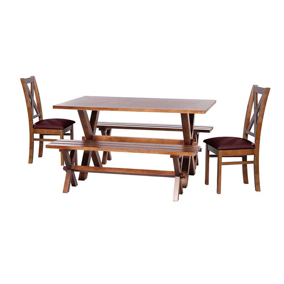 Juego de Comedor Latam Home Sevilla Segovia 2 Sillas + 2 Bancas PU Chocolate