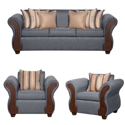 Imagen 1 del producto Juego de Living Ruzam Mobel Marsella Sofá 3 Cuerpos + Dos Sillones 1 Cuerpo Lino Gris