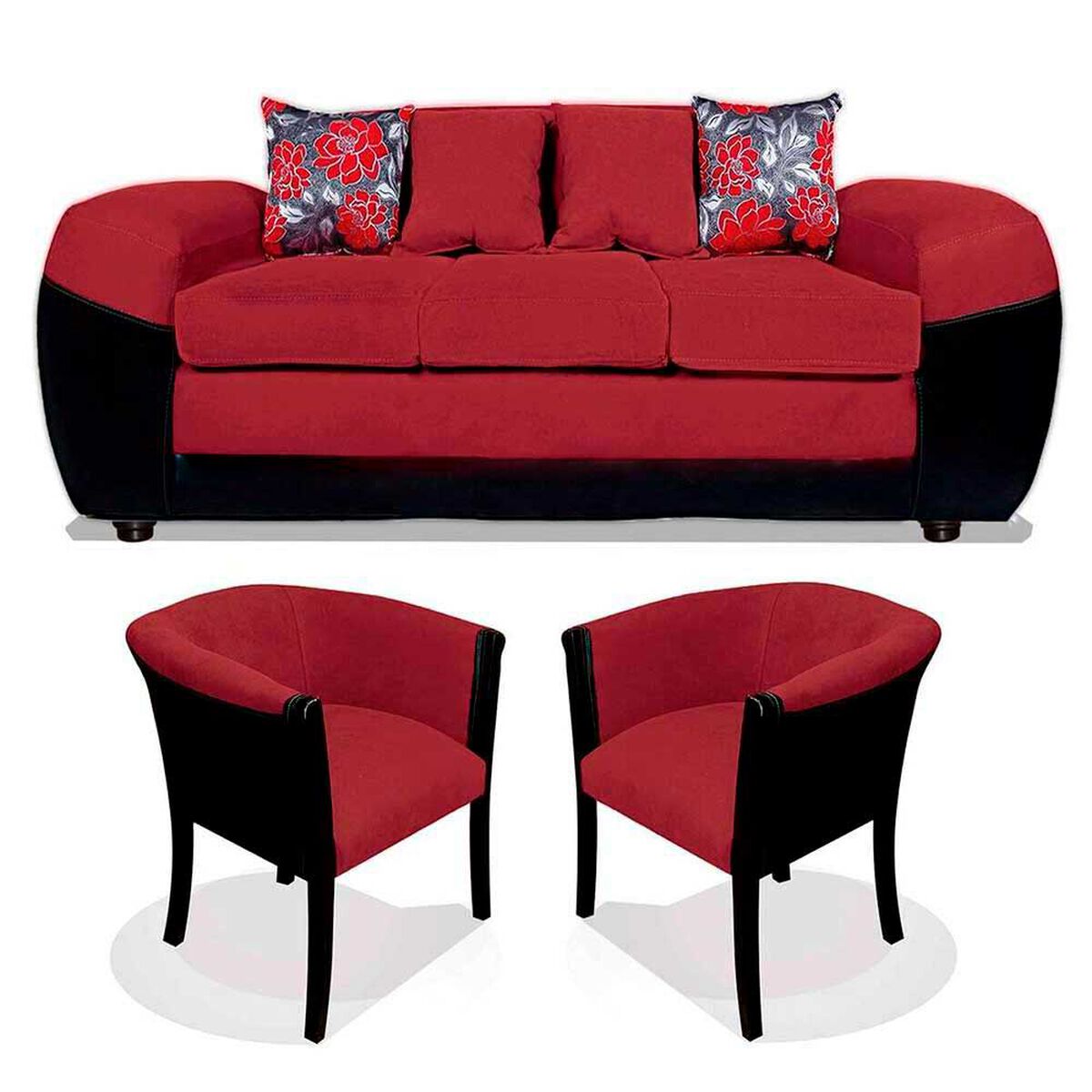 Juego de Living Elegant Detail Houston Sof&aacute; 3 Cuerpos + Dos Sitiales Rojo