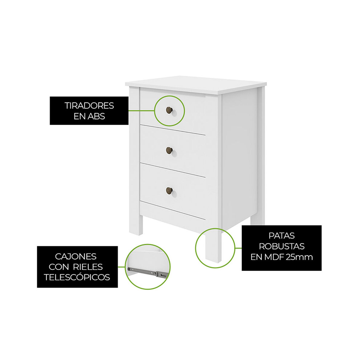 Velador Di Poretti Design Maggiore 3 Cajones Blanco