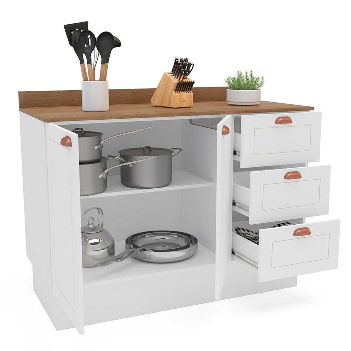 Mueble Base de Cocina Royal Vekkahome 2 Puertas 3 Cajones Blanca