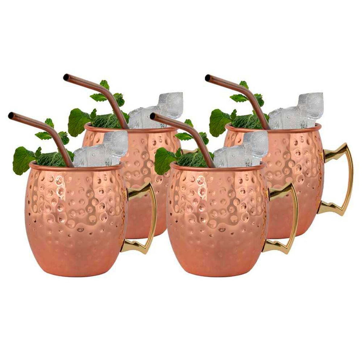 Set 4 Vasos Moscow Mule Mug Simplit Cobre + Bombillas 550 ml