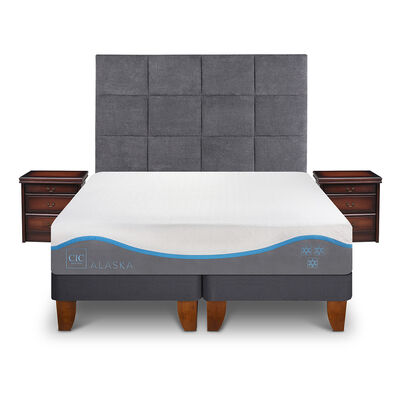 Imagen 1 del producto Cama Europea CIC Base Dividida 2 Plazas Alaska + Respaldo + 2 Veladores