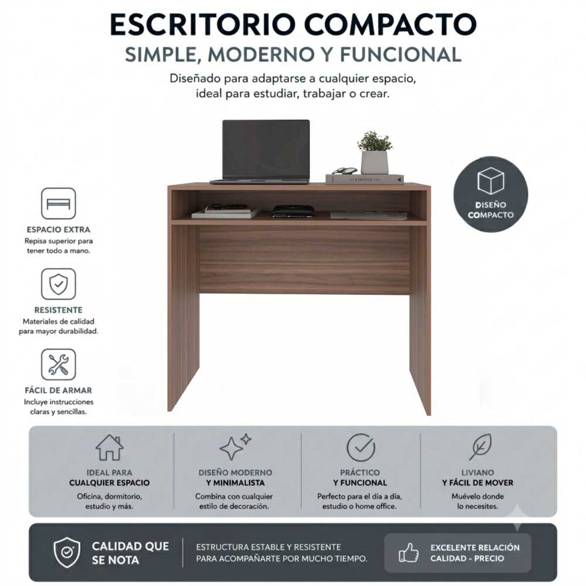 Combo Oficina Escritorio Avellana + Silla New York Negra y Blanca Arthome