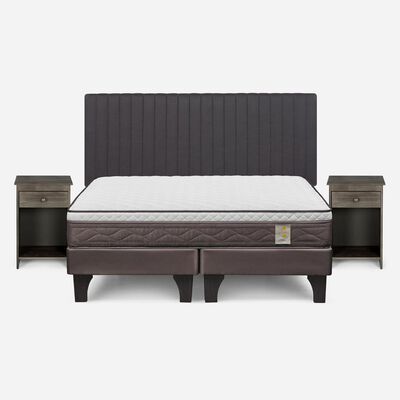 Imagen 1 del producto Cama Europea Rosen 2 Plazas New Style 4 + Respaldo + 2 Veladores Grafito