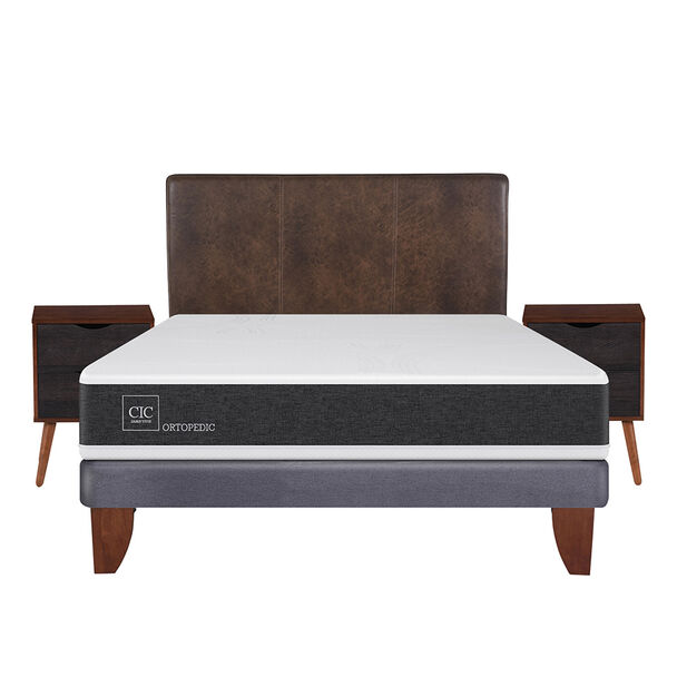 Cama Europea CIC 2 Plazas Ortopedic + Respaldo + 2 Veladores Baker
