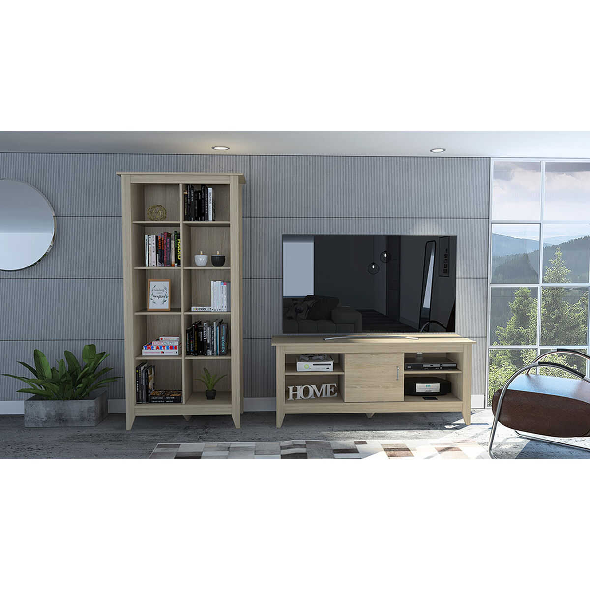 Combo Rack TV 65" Con Puerta + Librero Tuhome Essential 12