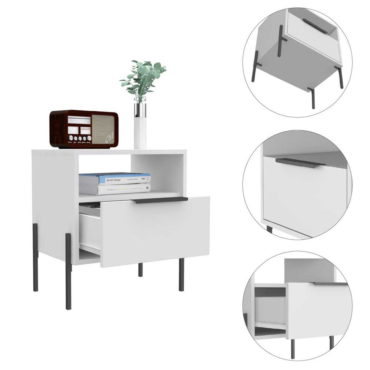 Velador TuHome White Collection 1 Cajón