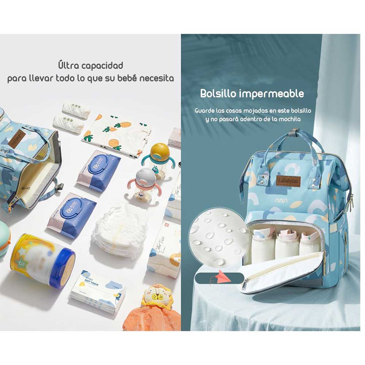 Mochila Maternal Impermeable con Usb Lubabycas Gris