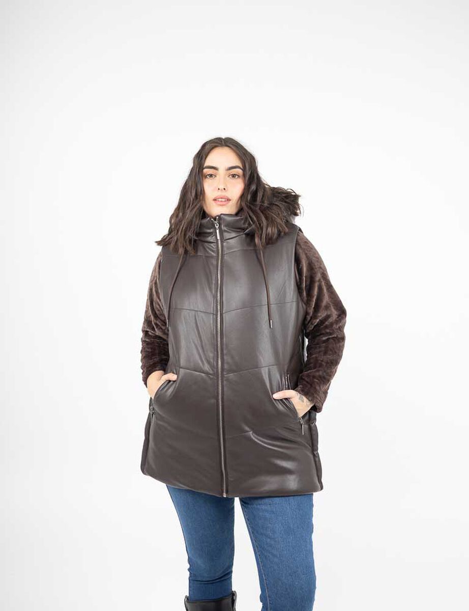 Parka Ecocuero Sin Mangas Mujer Extralindas