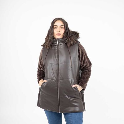 Parka Ecocuero Sin Mangas Mujer Extralindas