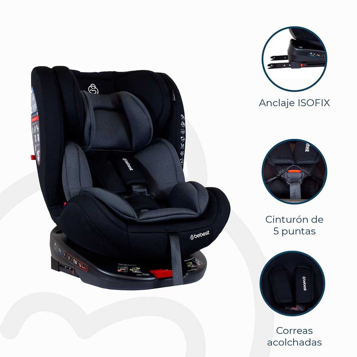 Silla de Auto Bebe Convertible OneFix 360 Isofix Grey Bebesit