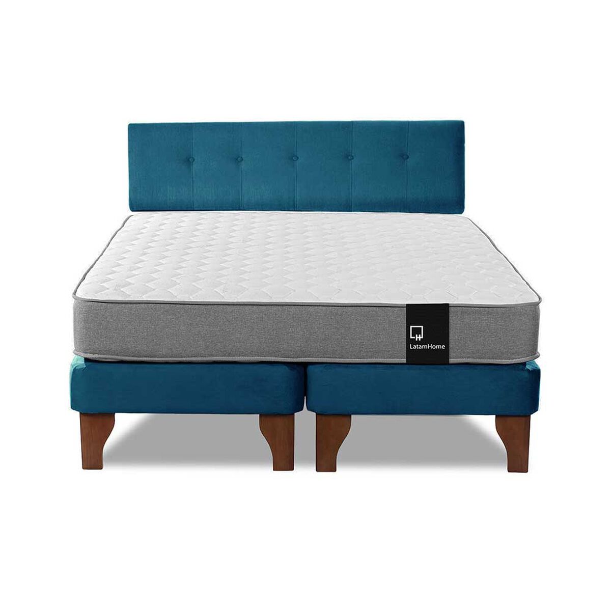 Cama Europea Latam Home Base Dividida 2 Plazas Zen Best Azul + Respaldo