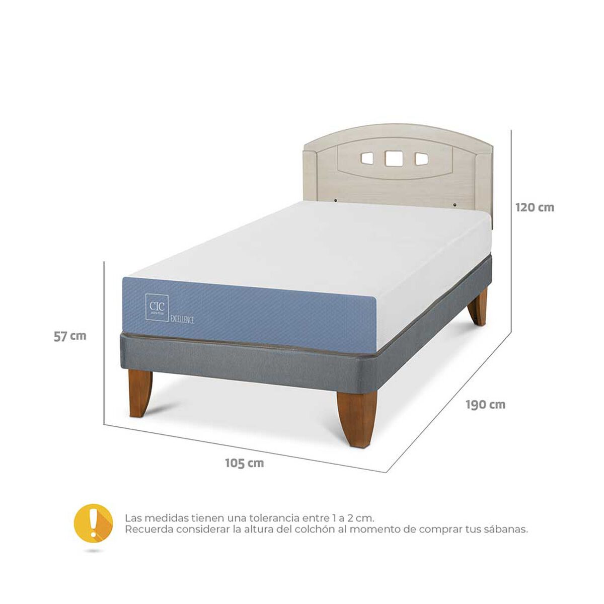 Cama Europea CIC 1,5 Plazas Excellence + Respaldo Gales Alpino