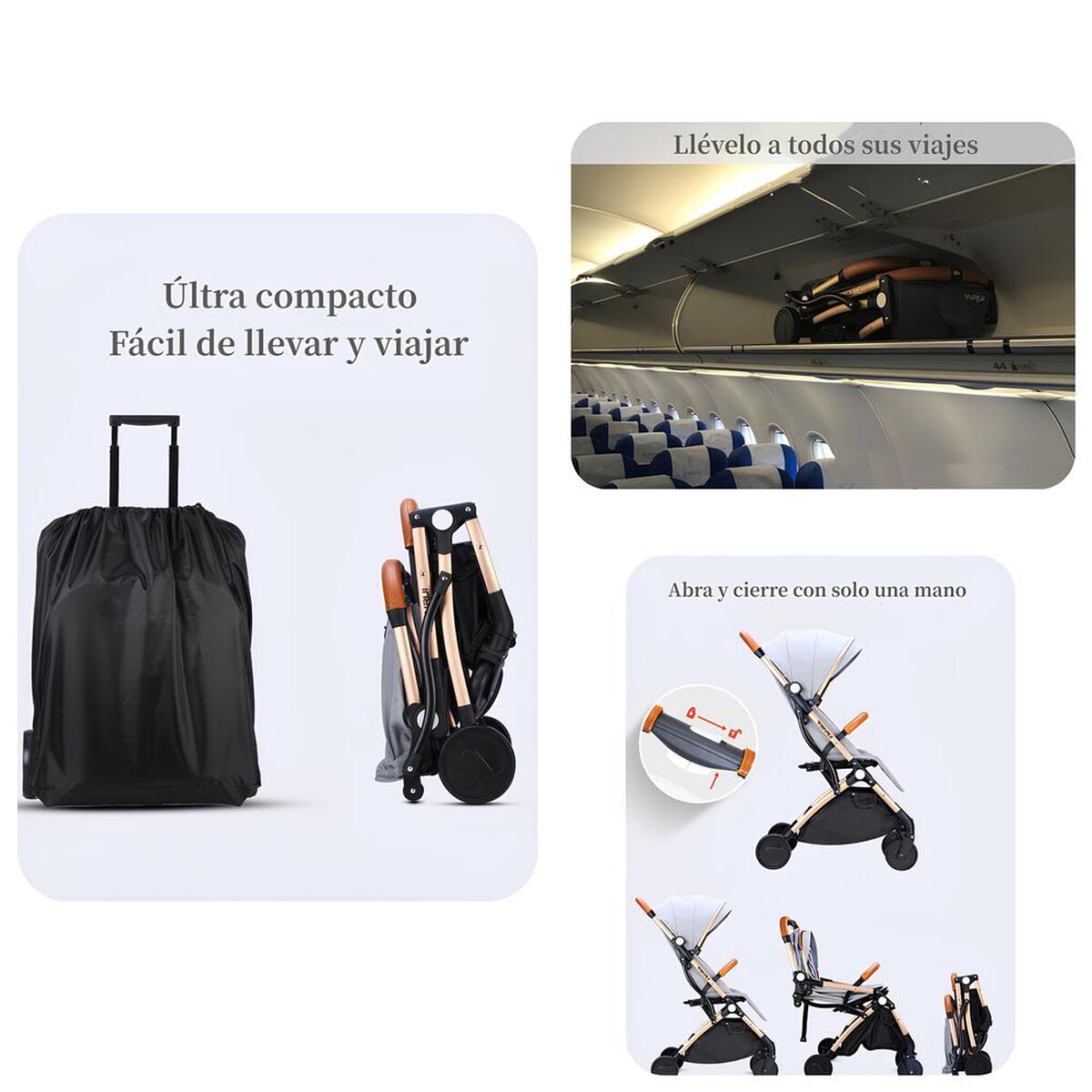 Coche de Paseo Últra Compacto con Accesorios Gris Lubabycas