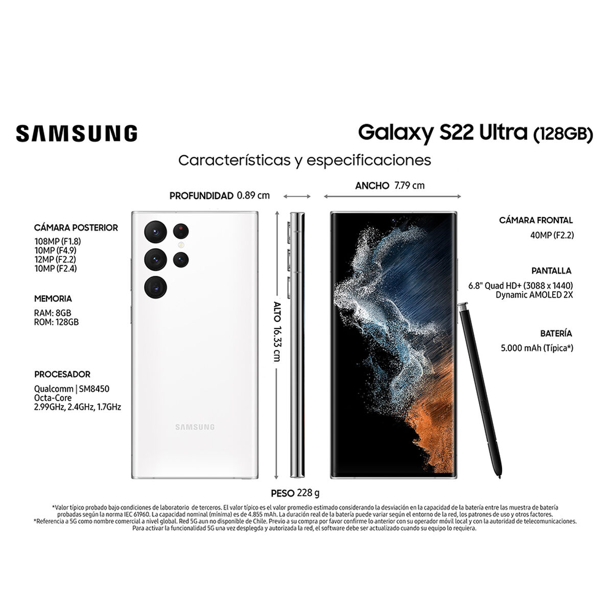 Celular Samsung Galaxy S22 Ultra 128GB 6,8" Phantom White Liberado