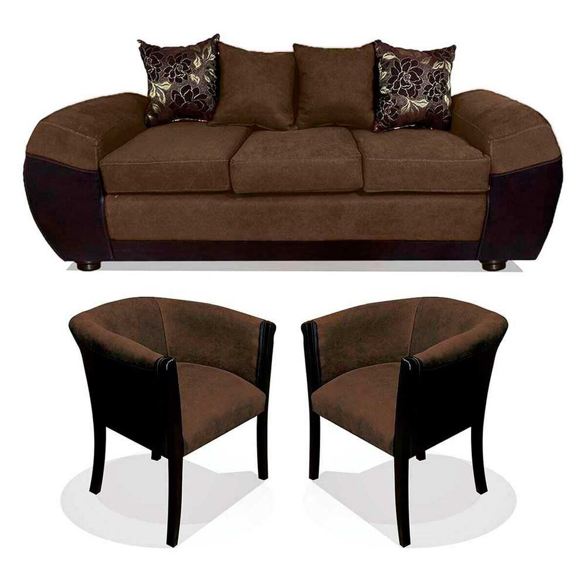 Juego de Living Elegant Detail Houston Sof&aacute; 3 Cuerpos + Dos Sitiales Caf&eacute;