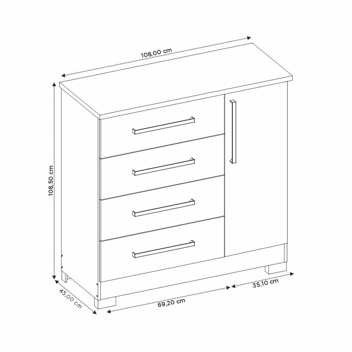 C&oacute;moda Home Mobili Kira 4 Cajones 1 Puerta Blanco Off Caf&eacute;