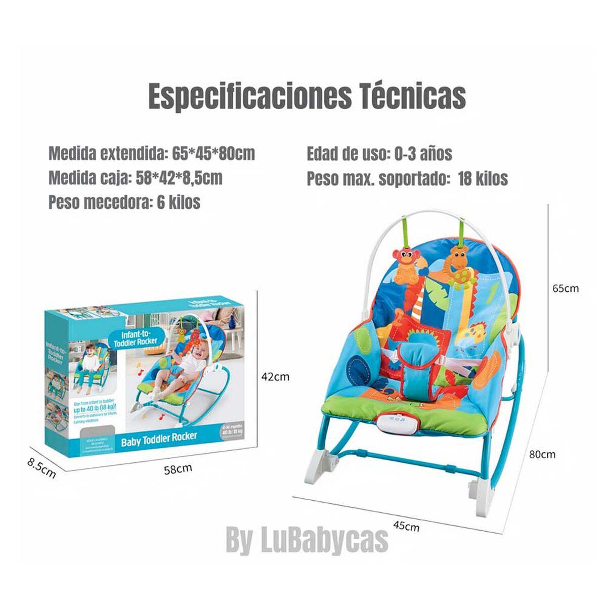 Mecedora Silla de Comer 2 en 1 Vibración Azul LuBabycas
