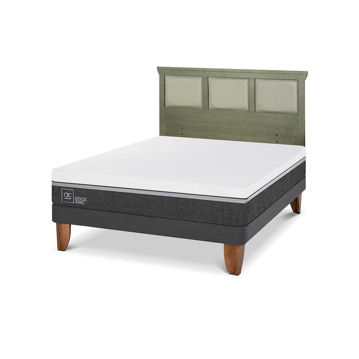 Cama Europea CIC 2 Plazas Ortopedic Advance + Respaldo Torino Olivo