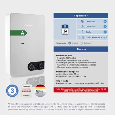 Imagen 2 del producto Calefont Tiro Forzado Junkers HydroWind-Easy 12 lts.