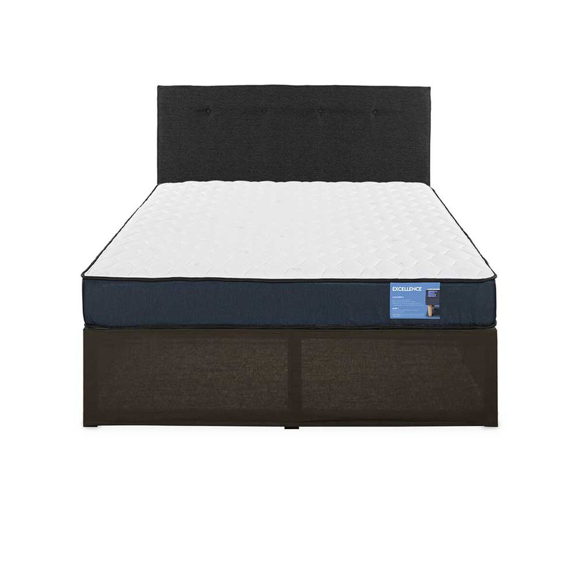 Cama Europea CIC Iron Smart 2 Plazas Excellence + Respaldo Black Tapizado + Faldón