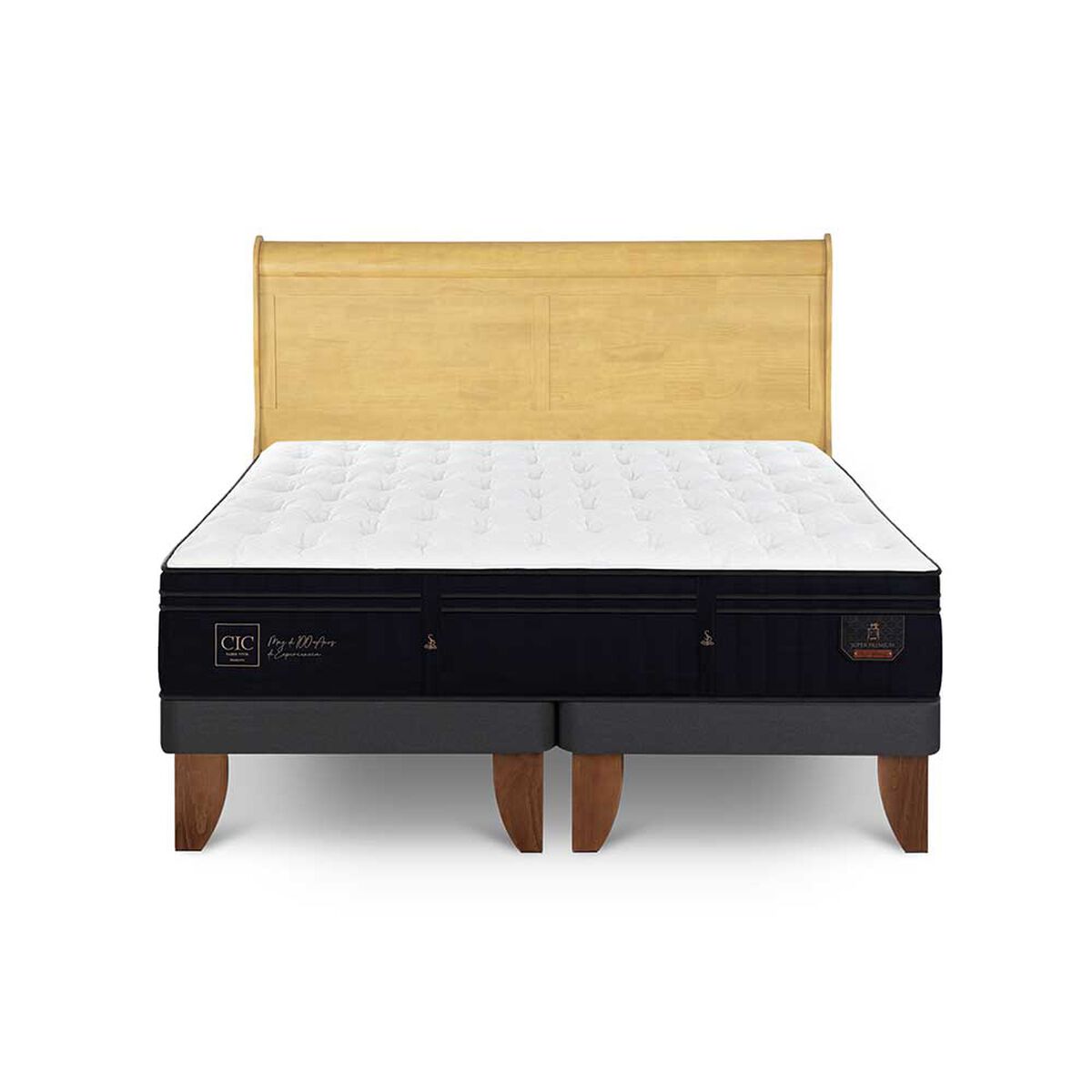 Cama Europea CIC Base Dividida 2 Plazas S&uacute;per Premium + Respaldo Miro Mostaza