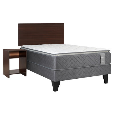 Cama Europea Celta 1,5 Plazas Carbono + Respaldo + Velador Castilla