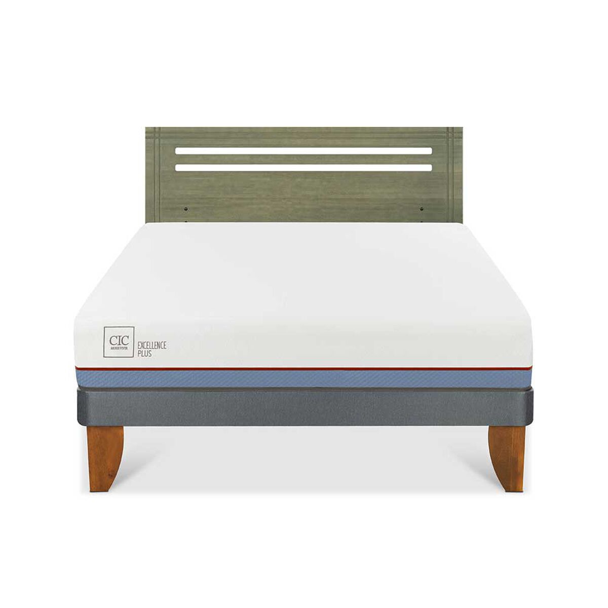 Cama Europea CIC 2 Plazas Excellence Plus + Respaldo Munich Olivo