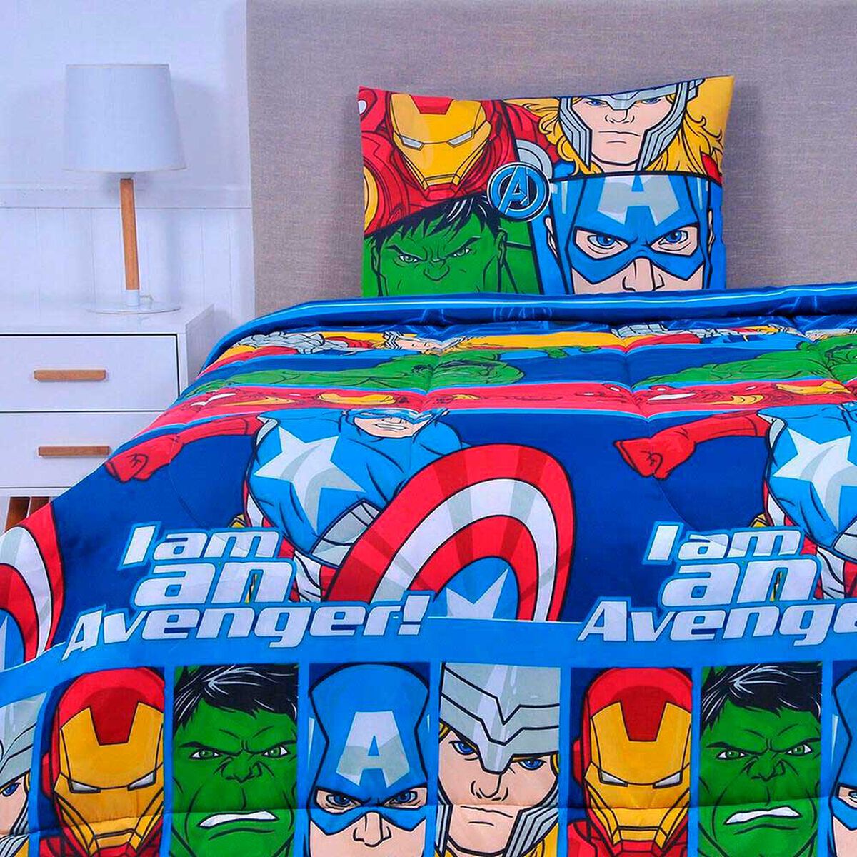 Plum&oacute;n Estampado Disney 1,5 Plazas Avengers All