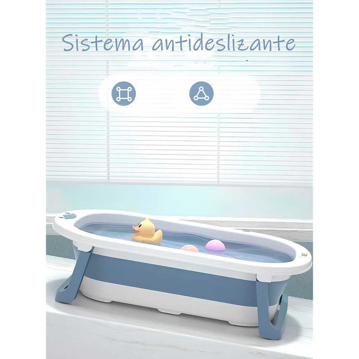 Bañera Plegable con Termómetro, Cojin y más Accesorios Azul