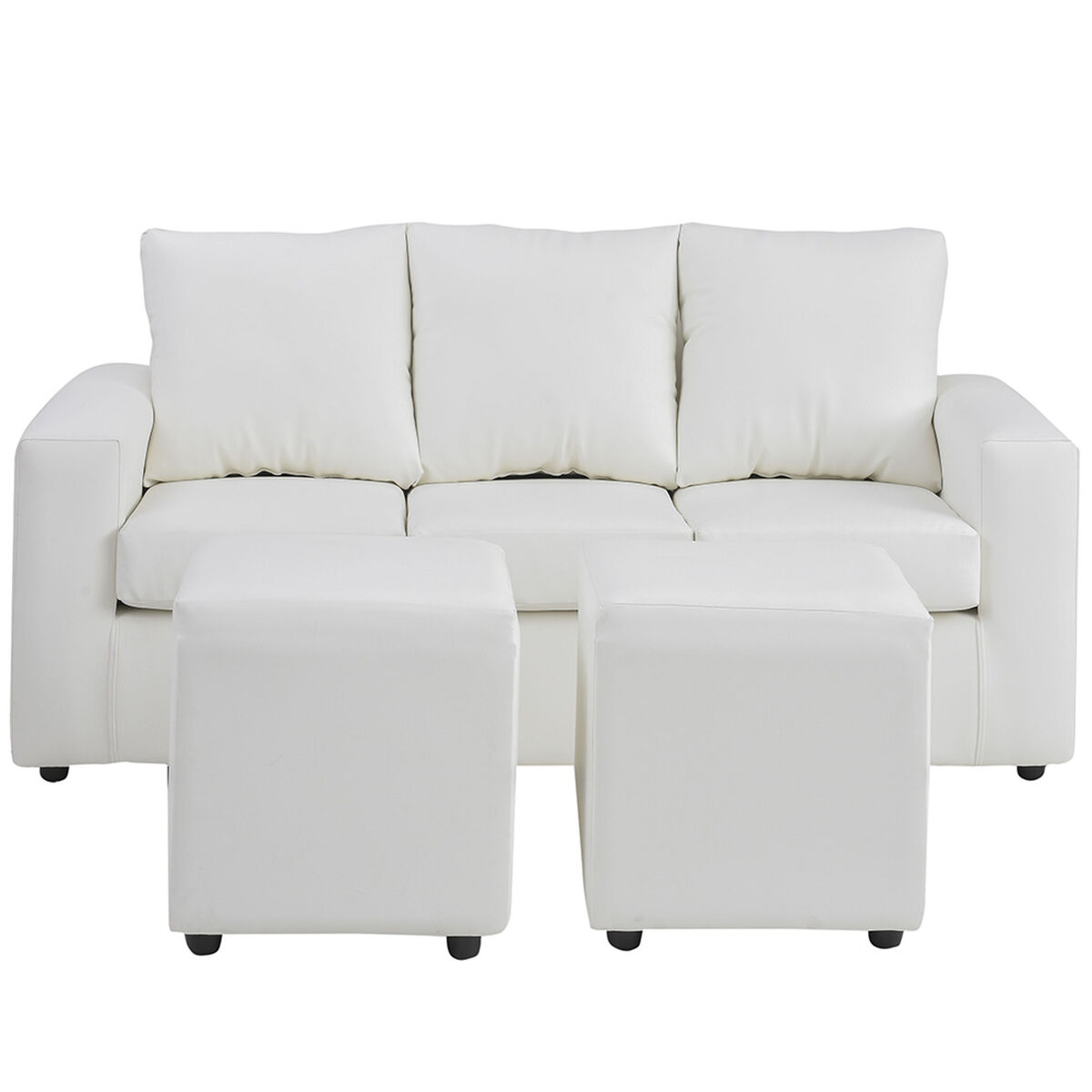 Sofá Bodevir Kendy 3 Cuerpos + Dos Pouf Cali Blanco