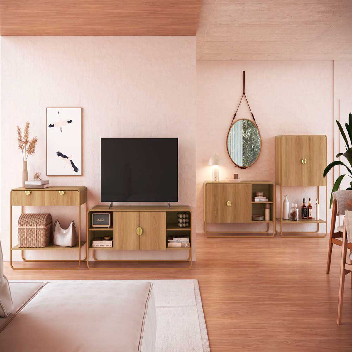 Set Buffet + Bar + Arrimo + Rack Decocasa Luna Natural